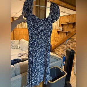 Blue and White Floral Midi Dress